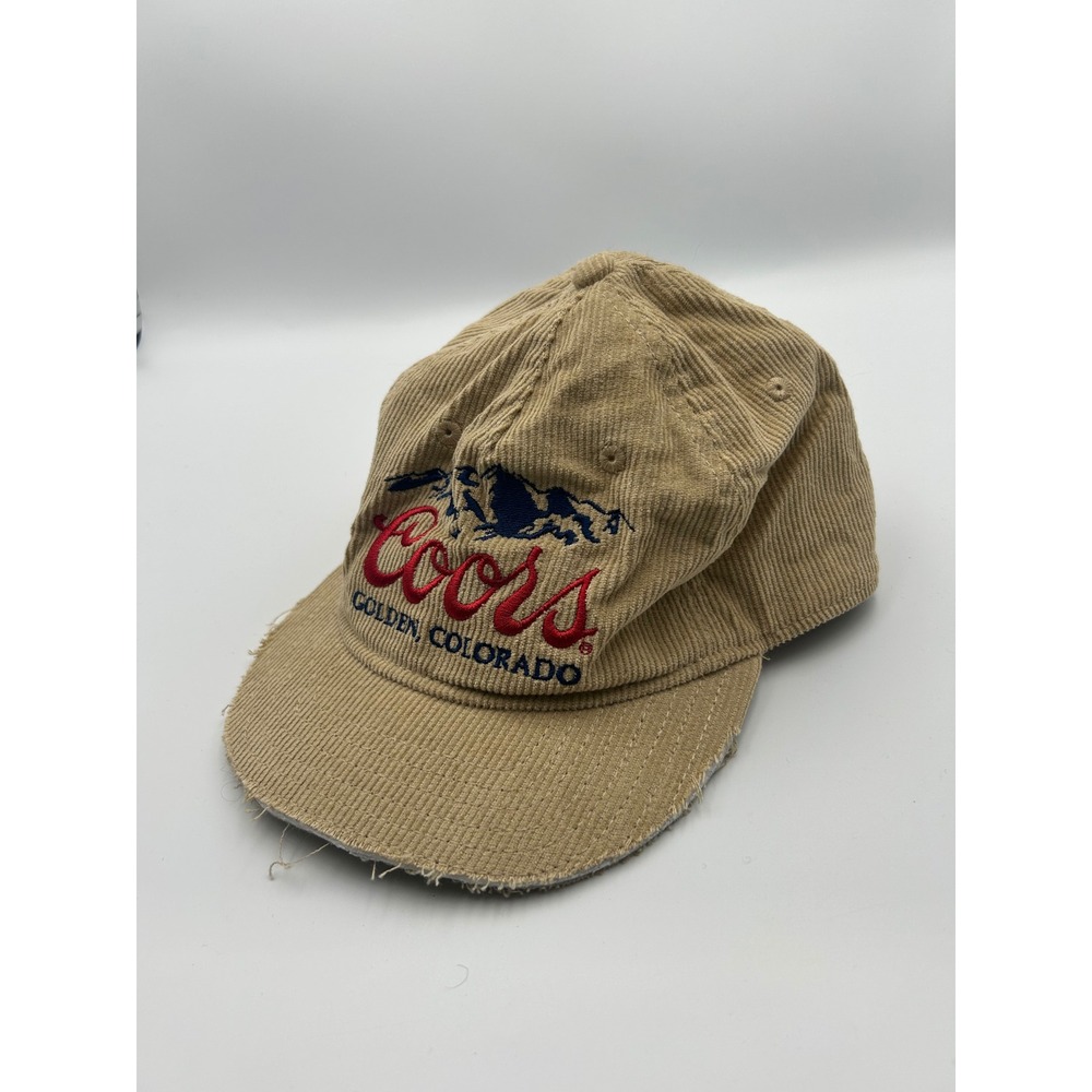 Vintage Coors Banquet Beer Corduroy Hat Snapback Tan Distressed Golden Colorado